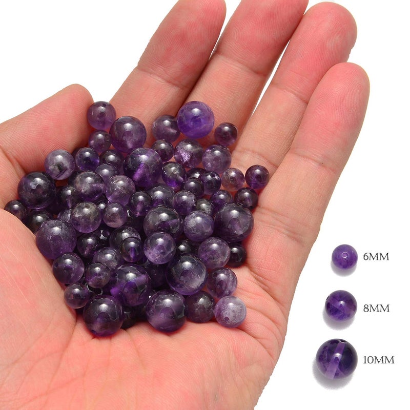 NCB 100PCS 8mm Natural Amethyst Beads - Round Loose Stone Spacer Beads for Jewelry Making with Crystal Stretch Cord (Amethyst, 100Beads) - Image 4